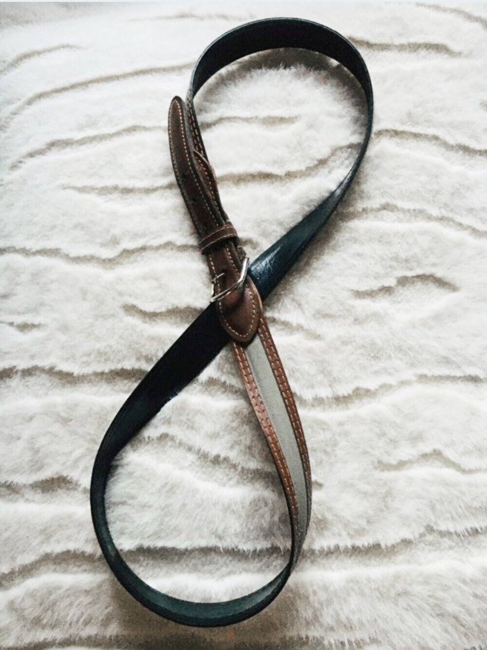 Vintage Grey Fabric & Brown Leather Belt